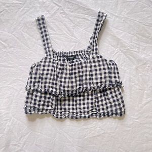 Madewell Gingham Tiered Cropped Top in Navy